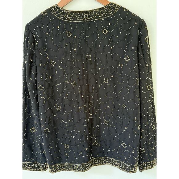 Vtg. JMD New York Black Beaded Sequin Long Sleeve Jacket Size M Cocktail Y2K 80s - Picture 7 of 12